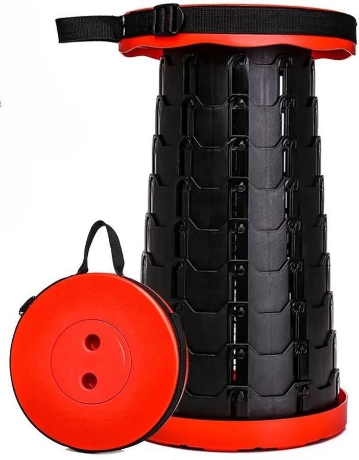 Non Opvouwbare kruk – Outdoor Kruk Inklapbare Kruk Kunstof kruk Camping Kruk Draagbare kruk – Verstelbaar Telescoop kruk Picknickstoel Zomer Festival Stoel- Voetensteun Tot 45cm Rood