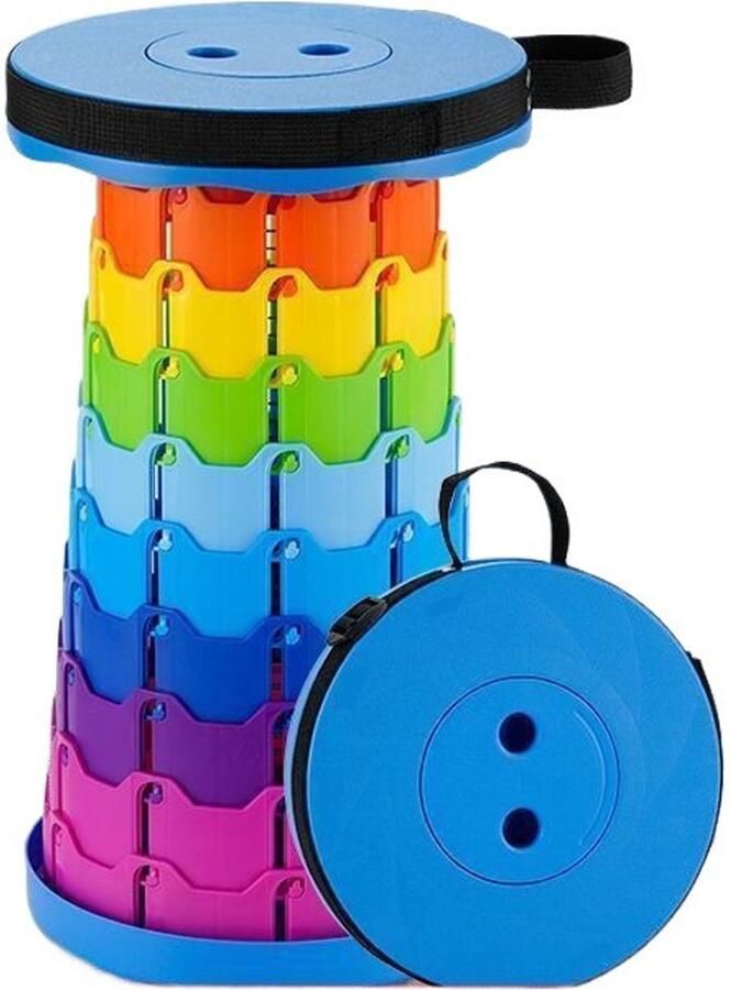 Opvouwbare kruk – Outdoor Kruk Inklapbare Kruk Kunstof kruk Camping Kruk Draagbare kruk – Verstelbaar Telescoop kruk Picknickstoel Zomer Festival Stoel- Voetensteun Tot 45cm Regenboog