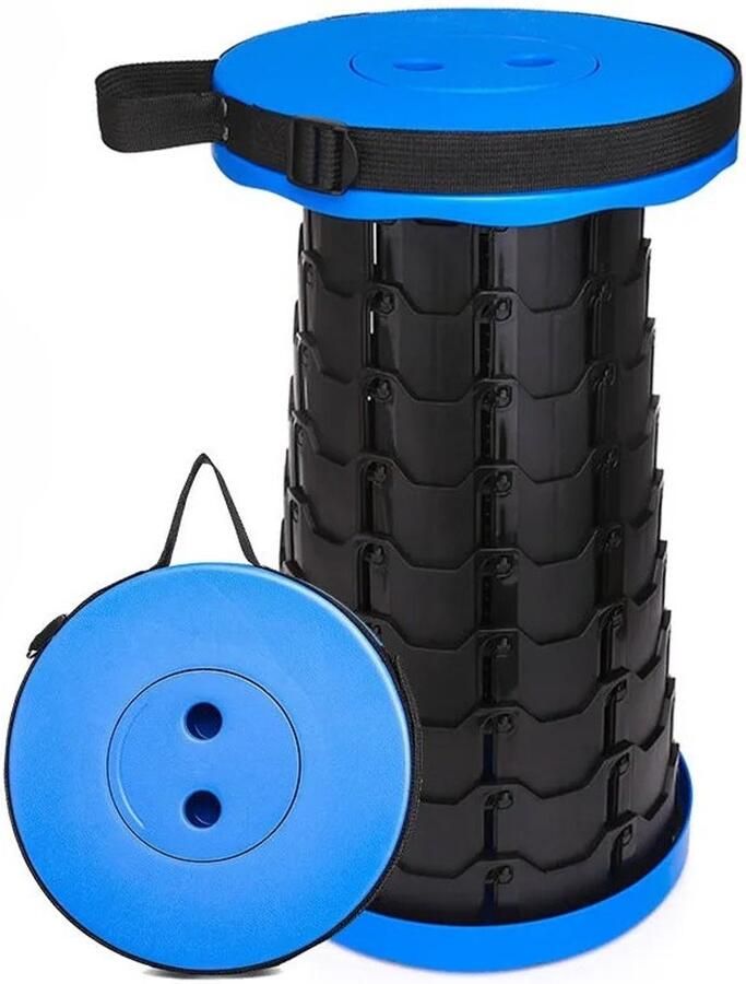 Non Opvouwbare kruk – Outdoor Kruk Inklapbare Kruk Kunstof kruk Camping Kruk Draagbare kruk – Verstelbaar Telescoop kruk Picknickstoel Zomer Festival Stoel- Voetensteun Tot 45cm Blauw