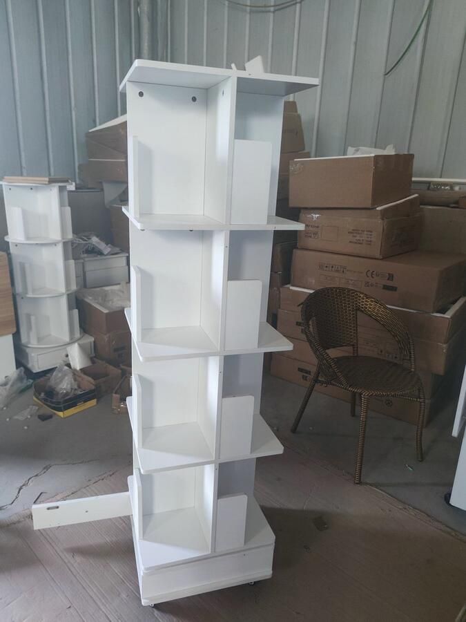 None 4-Layer Rotatable Bookshelf Mobile Bookshelf with One Drawer Book Storage Shelf Wood Bookshelf with Locking Wheels Rotating Bookshelf for Living Room Bedroom Study Room White