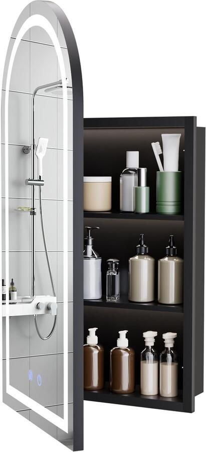 None Arch Lighted Medicine Cabinet with Mirror Wall-mounted Bathroom Mirror Ready Assembled Cupboard with Adjustable Shelves 3-Color Dimmable Anti-Fog Bathroom LED Medicine Cabinet Mirror