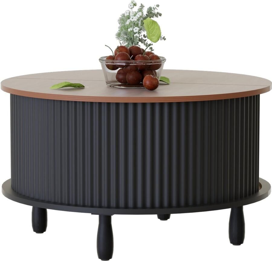 None Farmhouse Coffee Table with Storage Round Wooden Coffee Table for Home Living Room Office Center Table with Sliding Cabinet Door Type 1