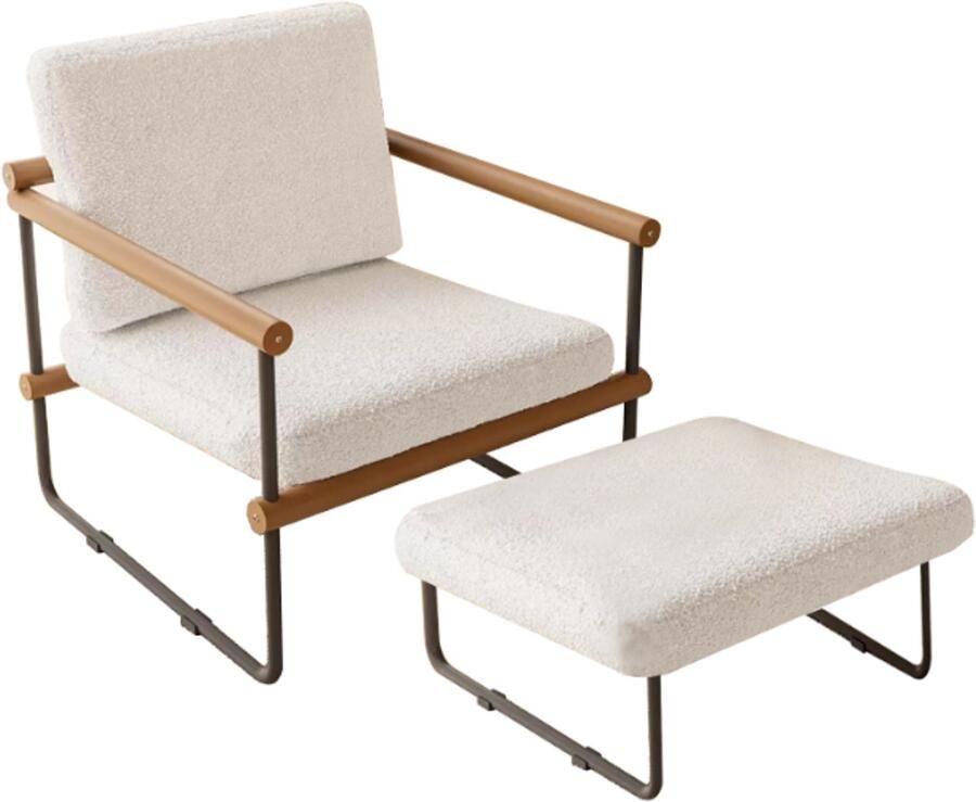 None Metal Armchair and Footstool Accent Chair with Metal Frame Chair with Sponge Cushion Cotton Linen Fabric Backrest Chair Matte Baking Paint Metal Reading Arm Chair for Living Room Home Black-Brown