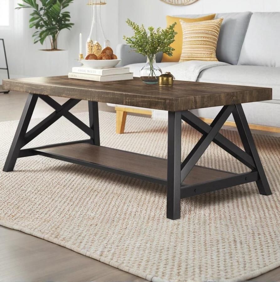 None Rectangular Coffee Table Wooden Tea Table with One Layer Shelf Rectangular Tea Table Retro Sofa Table Coffee Side Table for Sofa Beside Living Room Home Furniture Dark Grey
