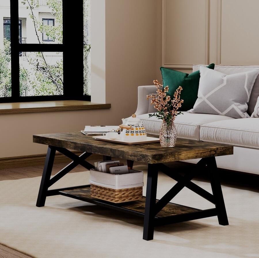 None Rectangular Coffee Table Wooden Tea Table with One Layer Shelf Rectangular Tea Table Retro Sofa Table Coffee Side Table for Sofa Beside Living Room Home Furniture Dark Grey