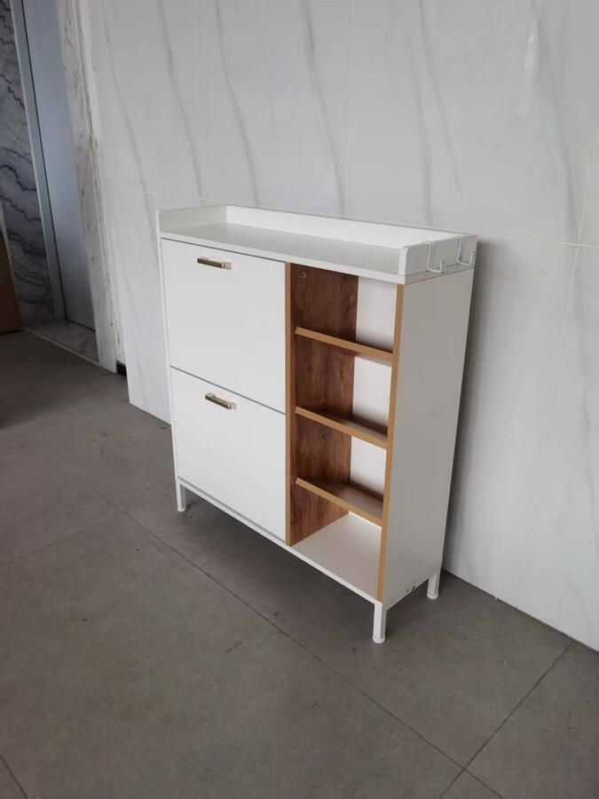 None Shoe Cabinet Wood with 2 Flaps 2 Hanger Hooks Shoe Cabinet Narrow Shoe Rack Shoes Tipper Anti-tilt Device for Entrance Area Hallway