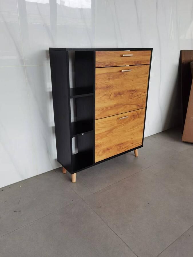 None Wooden Shoe Cabinet with 2 Door 1 Drawer Pull Down Shoe Storage Organizer Cupboard Shoes Rack Cabinet for Entrance Area Hallway Living Rooms Black