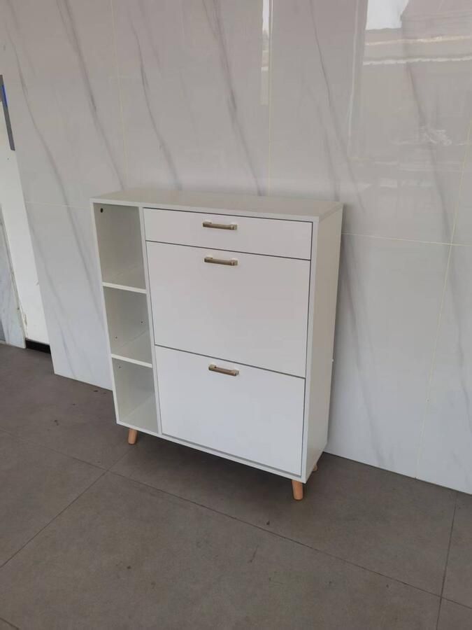 None Wooden Shoe Cabinet with 2 Door 1 Drawer Pull Down Shoe Storage Organizer Cupboard Shoes Rack Cabinet for Entrance Area Hallway Living Rooms White