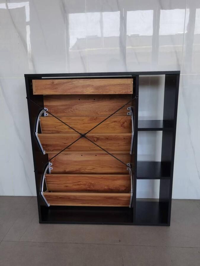 None Wooden Shoe Cabinet with 2 Flip Drawers Pull Down Shoe Storage Organizer Cupboard Shoes Rack Cabinet for Entrance Area Hallway Living Rooms Black