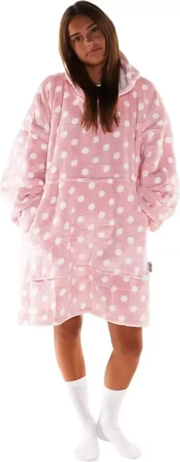Noony Comfort Wear Noony Pink Spots oversized hoodie deken plaids met mouwen fleece deken met mouwen ultrazachte binnenkant hoodie blanket snuggie one size fits all oodie