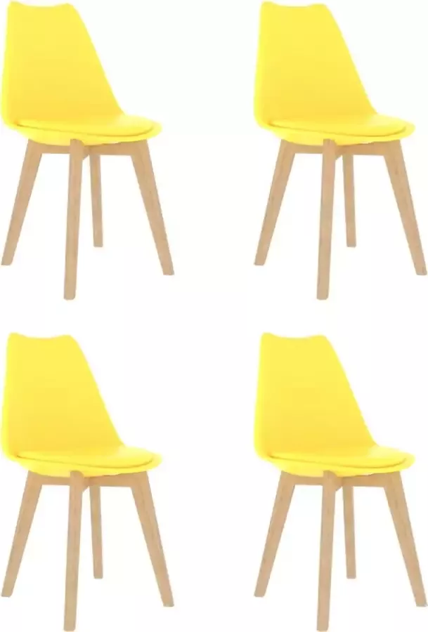 Nord Blanc 4 Moderne kunststof eetkamerstoelen stoelen met zachte lederen zitting geel yellow ergonomische kuipstoelen Palerma Design ergonomisch stoel zetel zacht leer woonkamerstoelen zitting stevig Scandinavisch set van 4 stuks