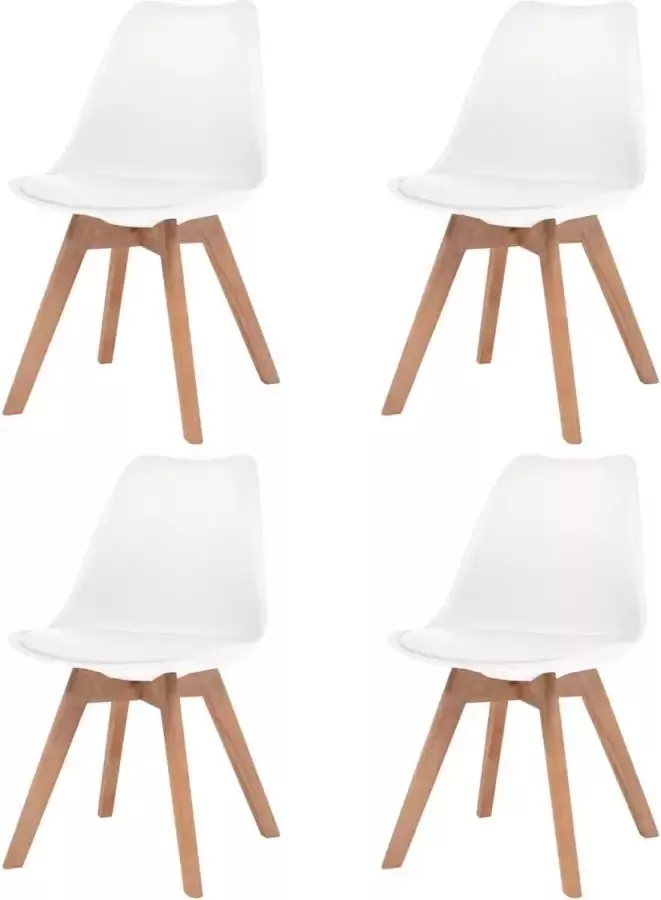 Nord Blanc 4 Moderne kunststof eetkamerstoelen stoelen met zachte lederen zitting wit white ergonomische kuipstoelen Palerma Design ergonomisch stoel zetel zacht leer woonkamerstoelen zitting stevig Scandinavisch set van 4 stuks