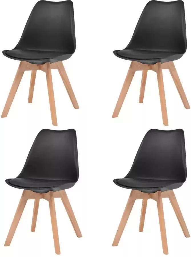 Nord Blanc 4 Moderne kunststof eetkamerstoelen stoelen met zachte lederen zitting zwart black ergonomische kuipstoelen Palerma Design ergonomisch stoel zetel zacht leer woonkamerstoelen zitting stevig Scandinavisch set van 4 stuks