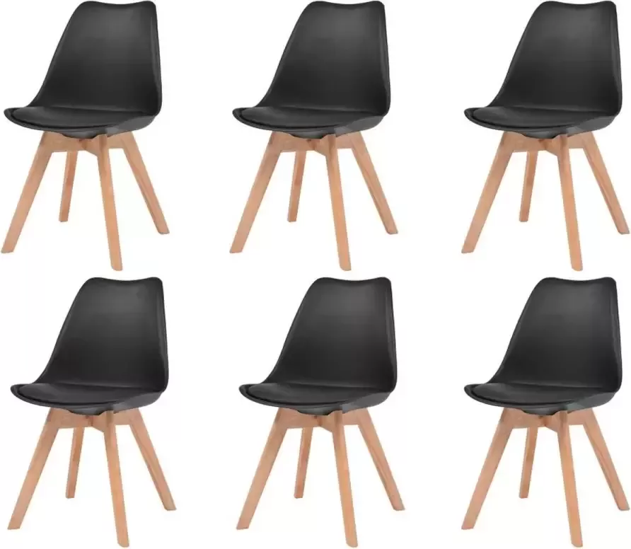 Nord Blanc 6 Moderne kunststof eetkamerstoelen stoelen met zachte lederen zitting black zwart ergonomische kuipstoelen Palerma Design ergonomisch stoel zetel zacht leer woonkamerstoelen zitting stevig Scandinavisch set van 6 stuks