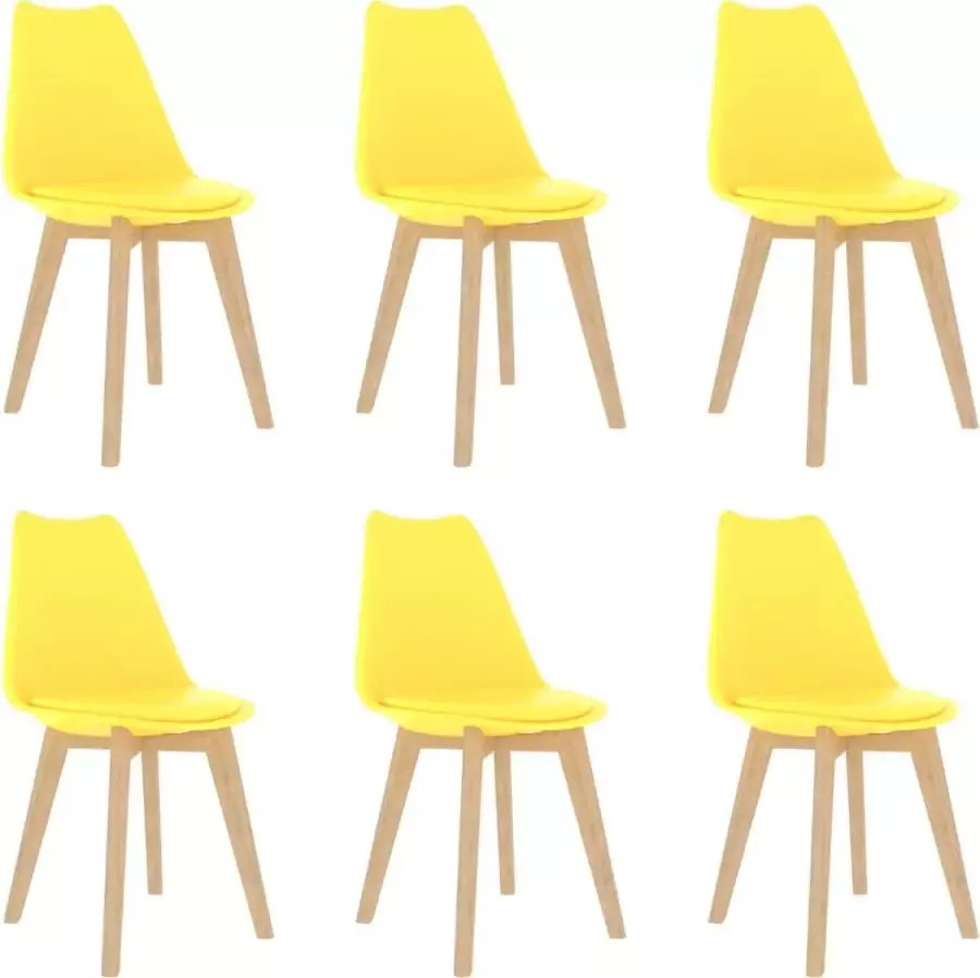 Nord Blanc 6 Moderne kunststof eetkamerstoelen stoelen met zachte lederen zitting geel yellow ergonomische kuipstoelen Palerma Design ergonomisch stoel zetel zacht leer woonkamerstoelen zitting stevig Scandinavisch set van 6 stuks