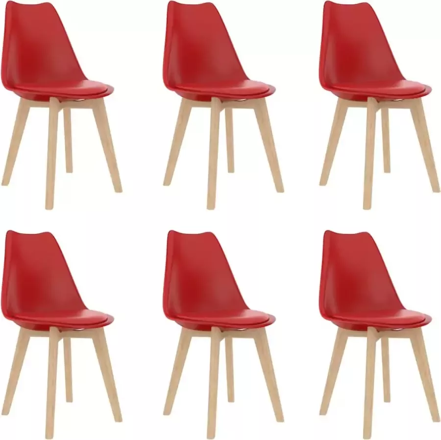 Nord Blanc 6 Moderne kunststof eetkamerstoelen stoelen met zachte lederen zitting rood red ergonomische kuipstoelen Palerma Design ergonomisch stoel zetel zacht leer woonkamerstoelen zitting stevig Scandinavisch set van 6 stuks