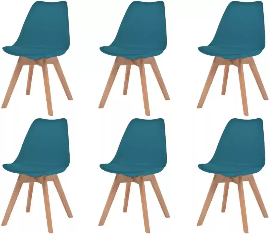 Nord Blanc 6 Moderne kunststof eetkamerstoelen stoelen met zachte lederen zitting turkoois turquoise ergonomische kuipstoelen Palerma Design ergonomisch stoel zetel zacht leer woonkamerstoelen zitting stevig Scandinavisch set van 6