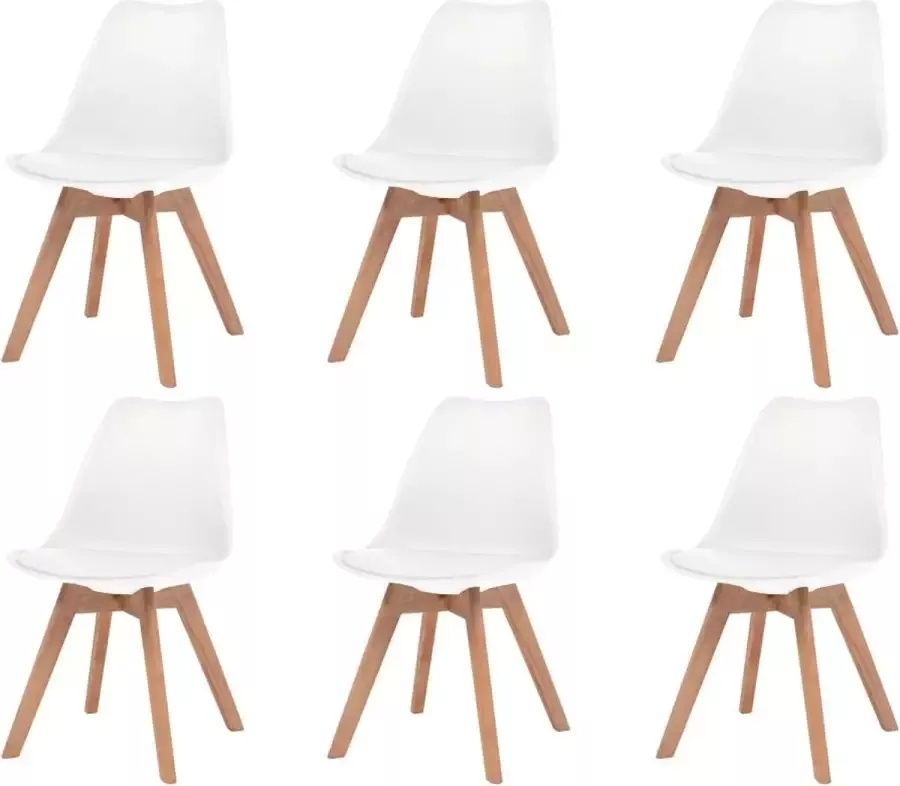 Nord Blanc 6 Moderne kunststof eetkamerstoelen stoelen met zachte lederen zitting wit white ergonomische kuipstoelen Palerma Design ergonomisch stoel zetel zacht leer woonkamerstoelen zitting stevig Scandinavisch set van 6 stuks
