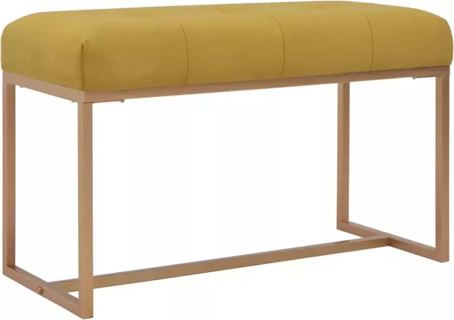 Nord Blanc Bankje fluweel mosterdkleurig ijzeren frame goud fluwelen stof modern met knopen knoopjes comfortabel duurzaam elegant 80 x 36 x 51 cm (B x D x H)