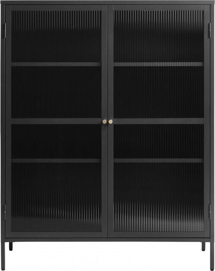 Nordic Home Olan glazen vitrinekast 140 cm zwart