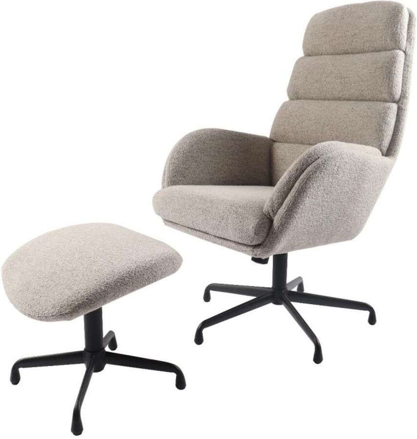 Nordic Home Stein relaxfauteuil & voetbank set bouclé taupe