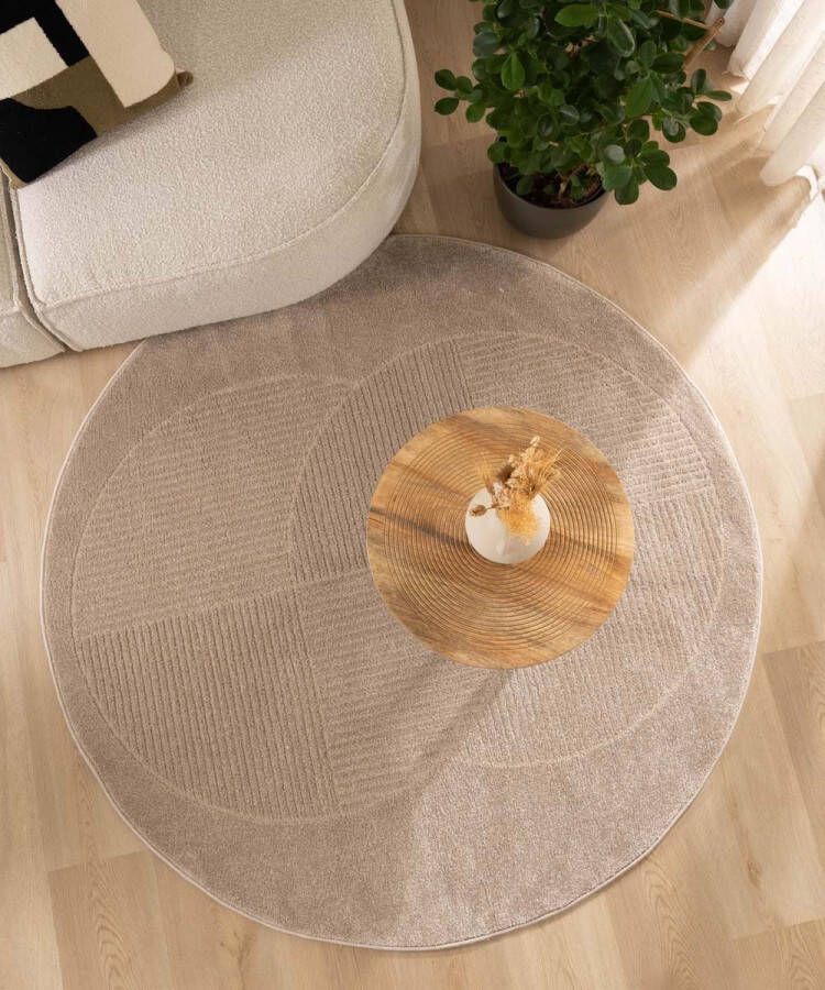 Nordic Weavers Rond vloerkleed Scandinavisch Contour Circle beige 140 cm rond