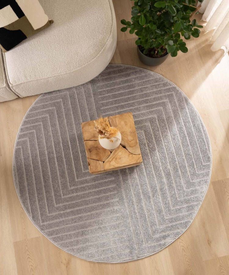 Nordic Weavers Rond vloerkleed Scandinavisch Contour Edge grijs 250 cm rond