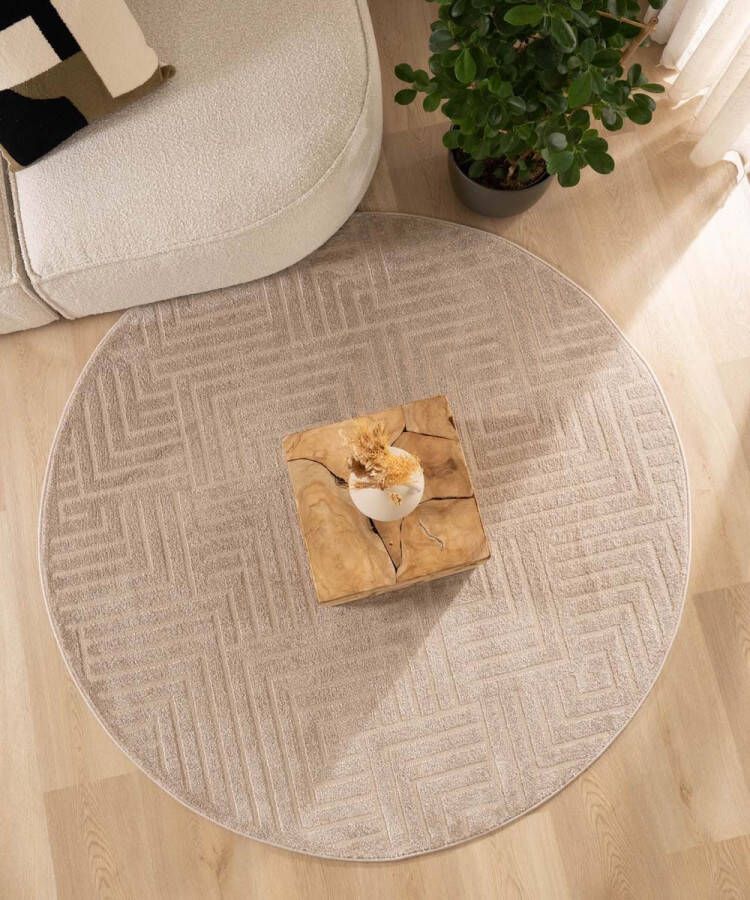 Nordic Weavers Rond vloerkleed Scandinavisch Contour Gem beige 250 cm rond