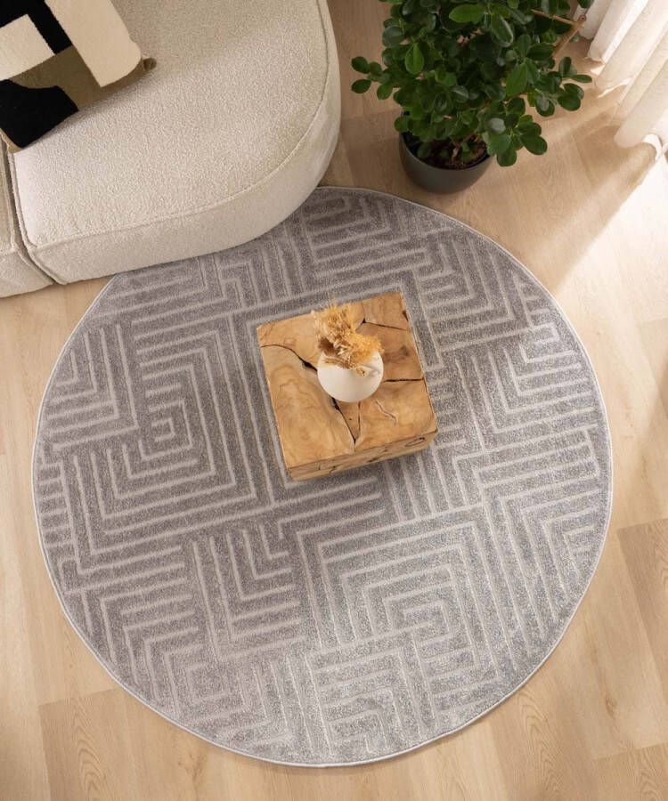 Nordic Weavers Rond vloerkleed Scandinavisch Contour Gem grijs 240 cm rond