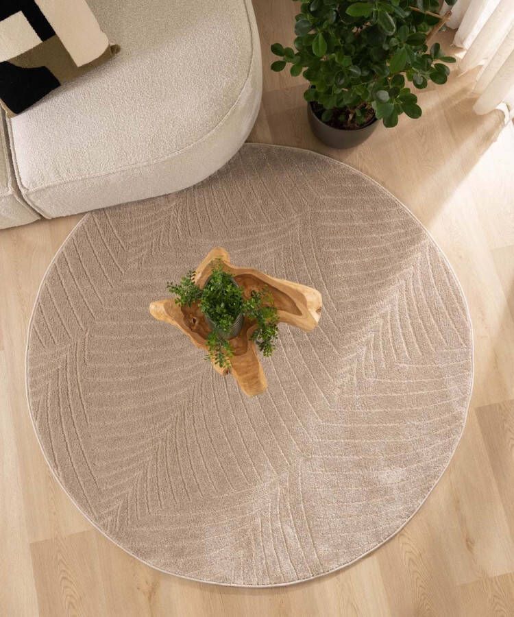 Nordic Weavers Rond vloerkleed Scandinavisch Contour Leaf beige 250 cm rond