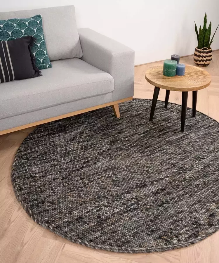 Nordic Weavers Rond wollen vloerkleed Lett grijs|bruin 190 cm rond