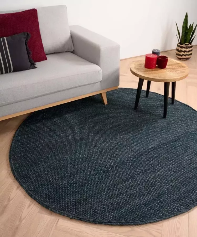 Nordic Weavers Rond wollen vloerkleed Lett petrol 120 cm rond