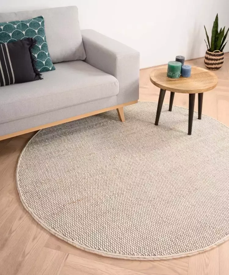Nordic Weavers Rond wollen vloerkleed Lett wit|beige 120 cm rond