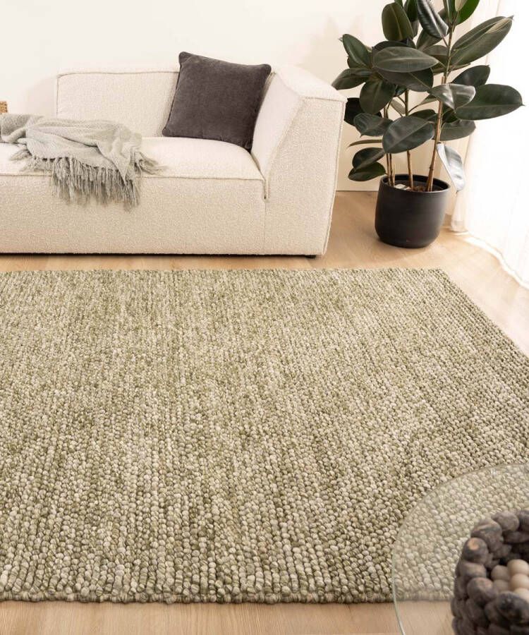Nordic Weavers Wollen vloerkleed Fjell olijfgroen 160x240 cm