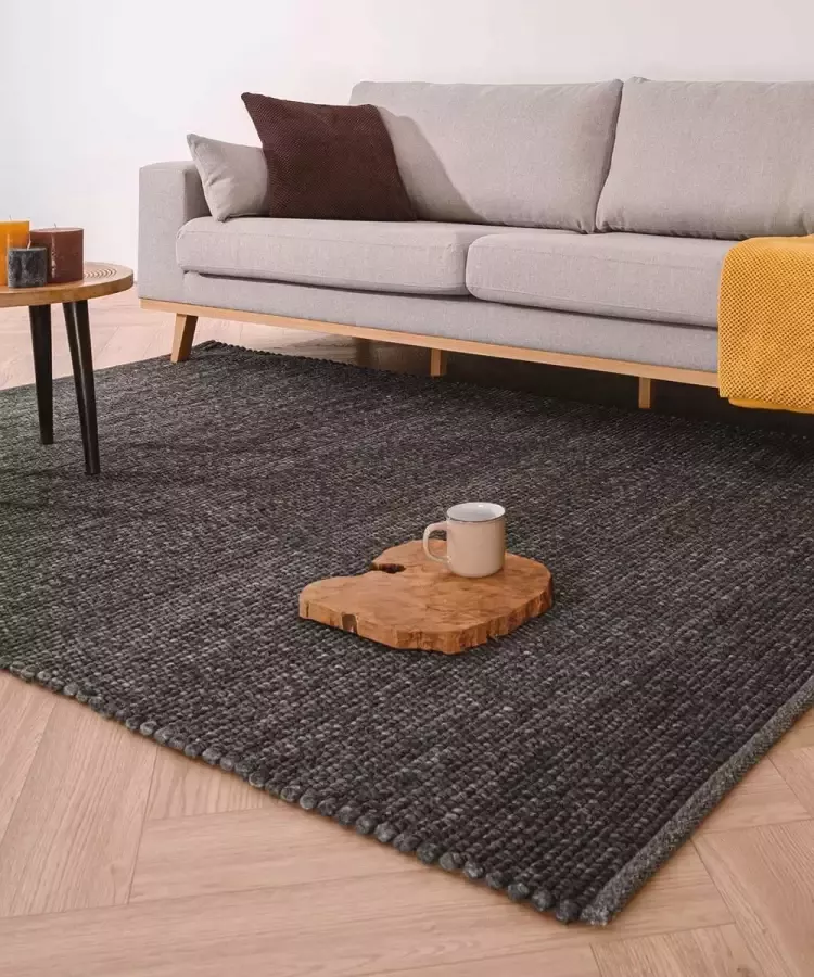 Nordic Weavers Wollen vloerkleed Lett donkergrijs 90x160 cm