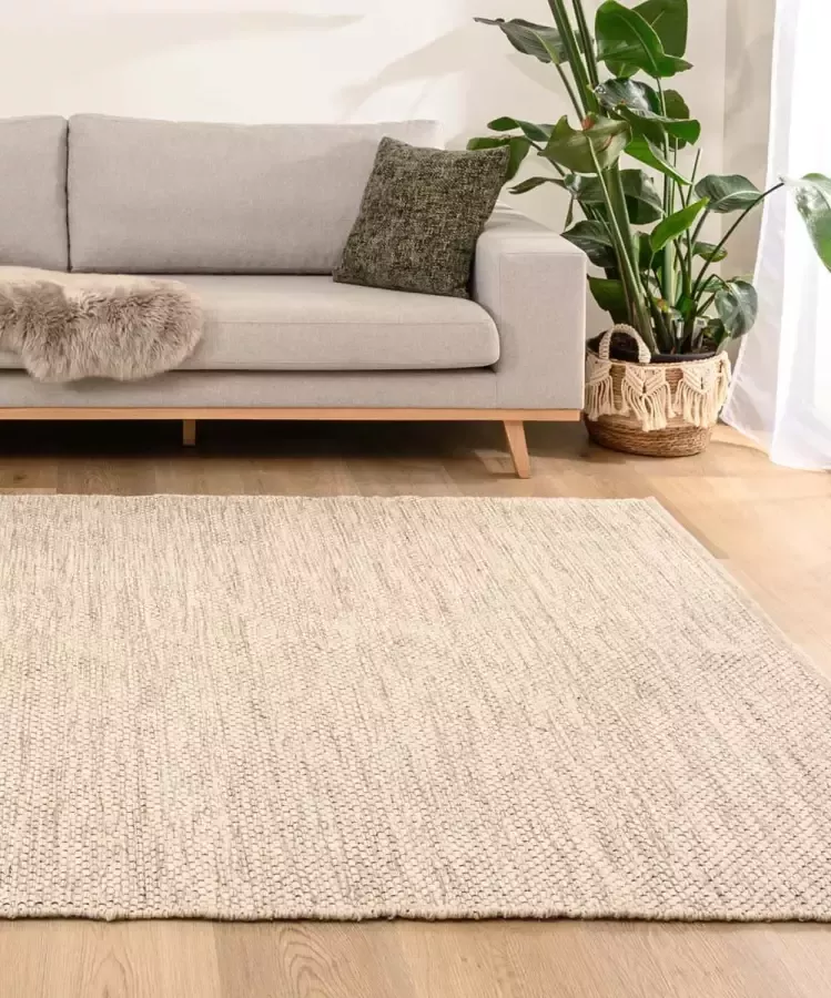 Nordic Weavers Wollen vloerkleed Odda wit|taupe 140x200 cm