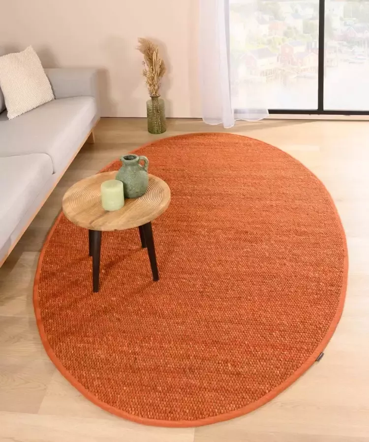 Nordic Weavers Wollen vloerkleed ovaal Lett cognac 122x183 cm