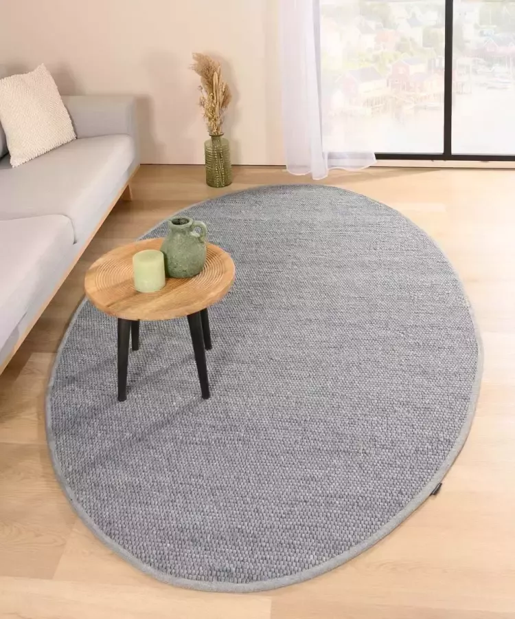 Nordic Weavers Wollen vloerkleed ovaal Lett staalblauw 122x183 cm