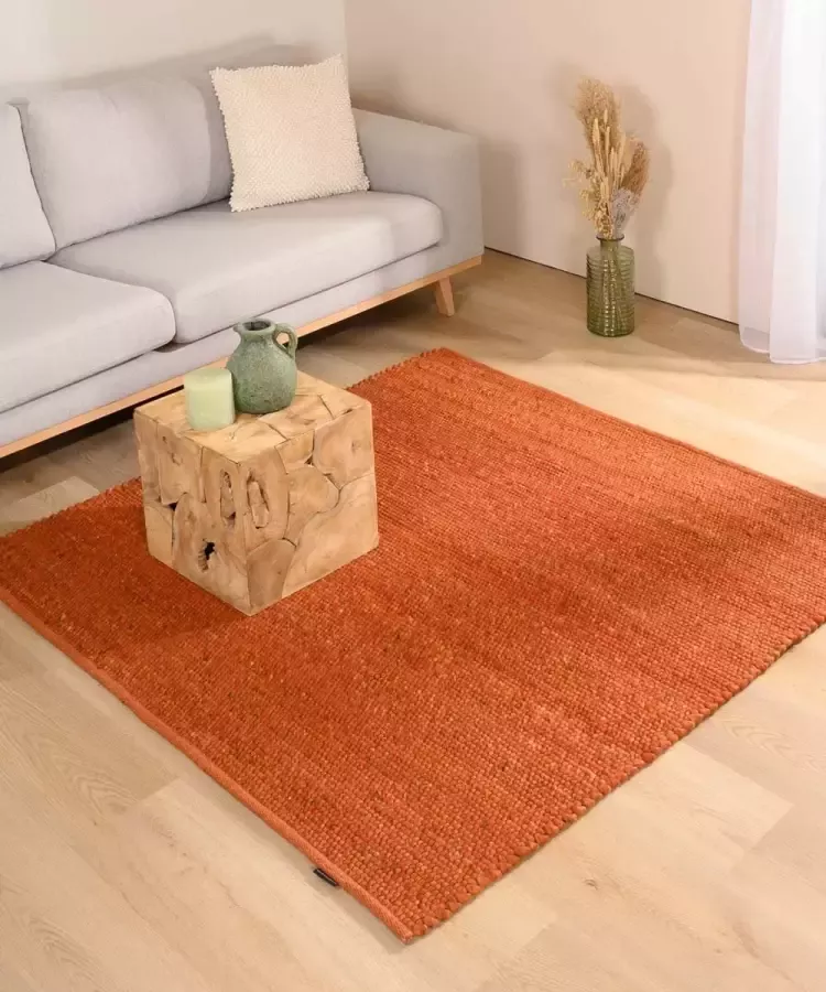 Nordic Weavers Wollen vloerkleed vierkant Lett cognac 150x150 cm