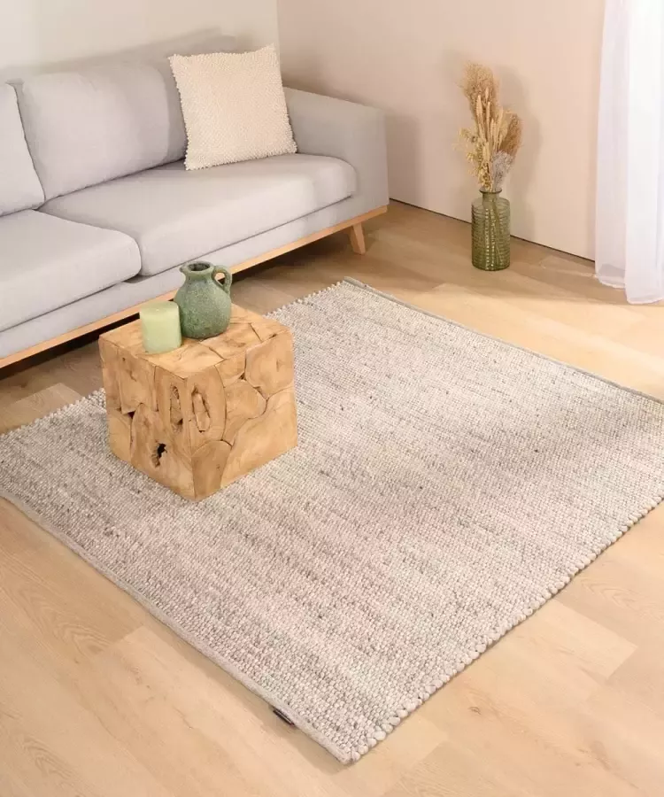 Nordic Weavers Wollen vloerkleed vierkant Lett lichtgrijs 200x200 cm
