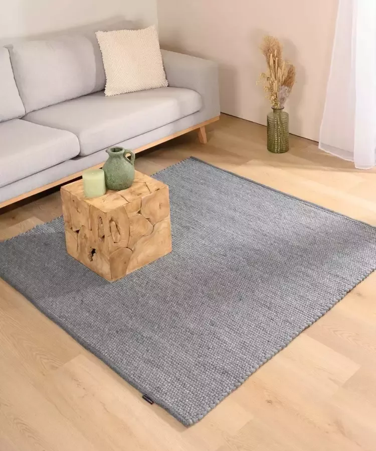 Nordic Weavers Wollen vloerkleed vierkant Lett staalblauw 250x250 cm