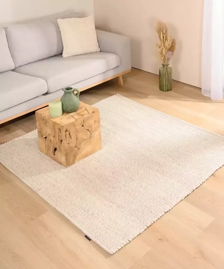 Nordic Weavers Wollen vloerkleed vierkant Lett wit 150x150 cm