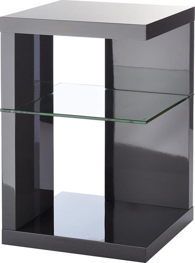 Nordivar Premium Antraciet Hoogglans Bijzettafel – Veiligheidsglas Plank – Multifunctioneel als Nachtkastje – 40x60x40cm