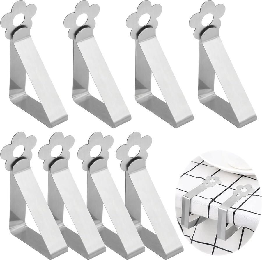 Nordivar Set van 8 Roestvrijstalen Tafelklemmen voor Binnen- en Buitengebruik op Dikke Tafels