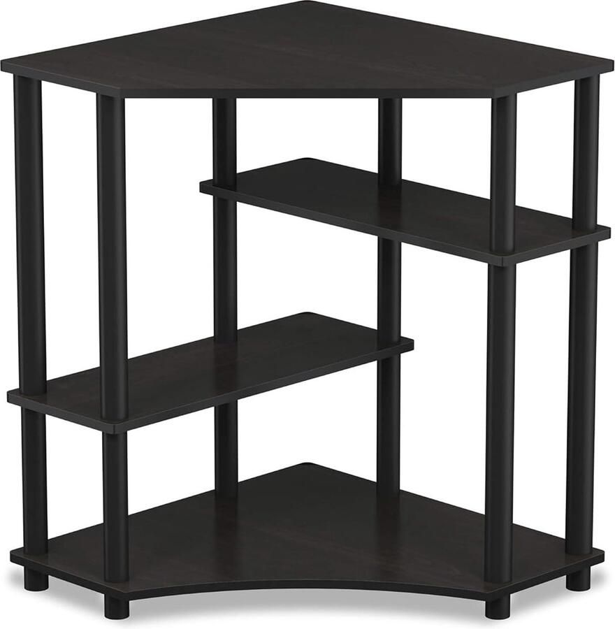 Nordivar Stijlvol Hoekbureau met Planken – Ruimtebesparend & Espresso-Zwart – Compacte Afmetingen van 57.2 x 72.4 x 56 cm