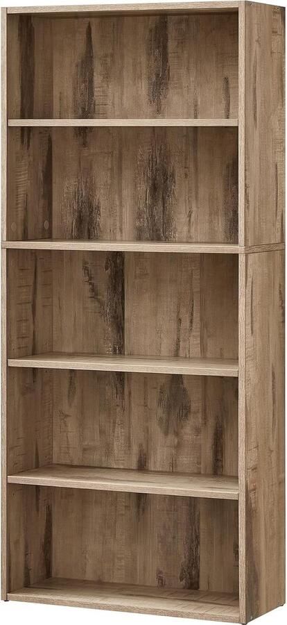 Nordivar Stijlvolle 5-laags Boekenkast Flexibel Verstelbaar Opbergrek voor Woonkamer of Thuiskantoor Camelbruin