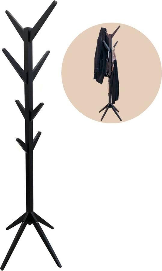 Nordix MISOU Kapstok Staand Zwart 177 cm 8 Haken Hout - Foto 2