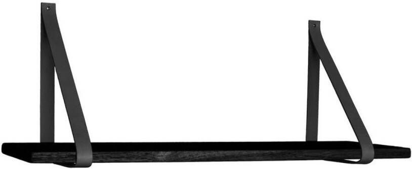Hioshop Foyle wandplank 80x20 cm zwart leren riemen zwart.