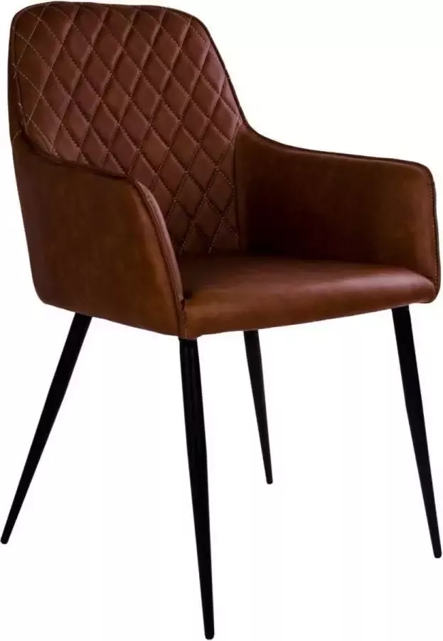 Hioshop 2 x Hasse eetkamerstoel in vintage bruin PU kunstleer met zwart gelakte metalen poten. - Foto 2