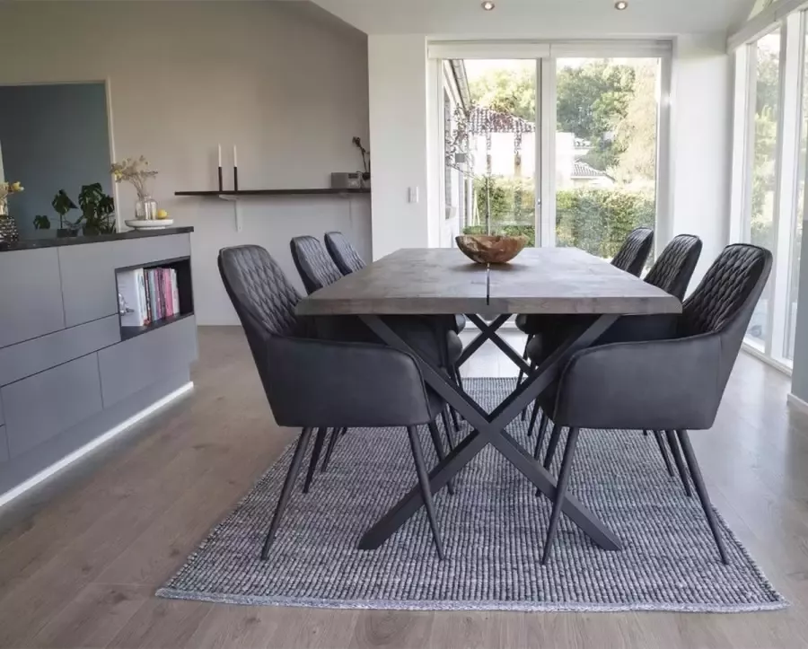 Norrut Moss Eethoek Eetkamertafel Met 6 Leren Stoelen Donkergrijs en Donker Eiken Set Tafel en Stoelen - Foto 2